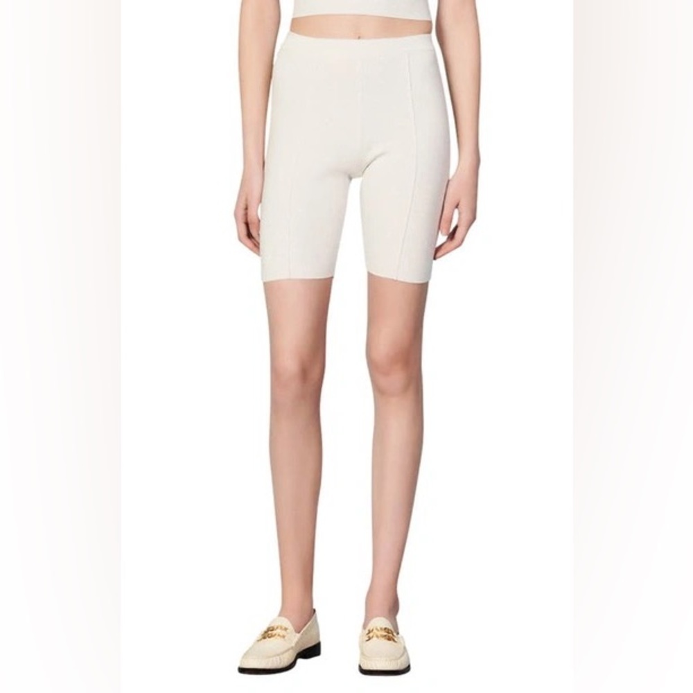 Sandro Andre Seamed Knit Bike Shorts Embroidered Logo Size 36 Small